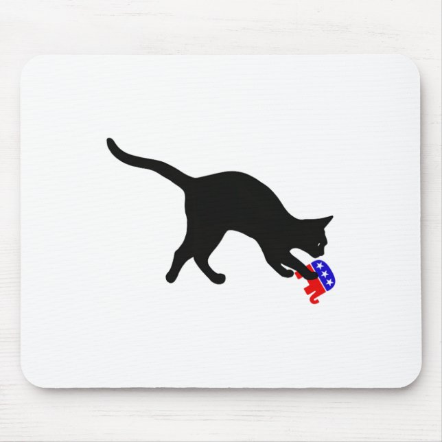 Cat Pouncing On Gop Elephant Funny Democat  Mouse Pad (Front)