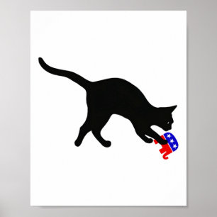 Cat Pouncing On Gop Elephant Funny Democat Poster