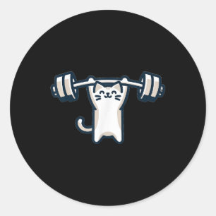 Cat Powerlifting Weightlifting Gym Workout Classic Round Sticker