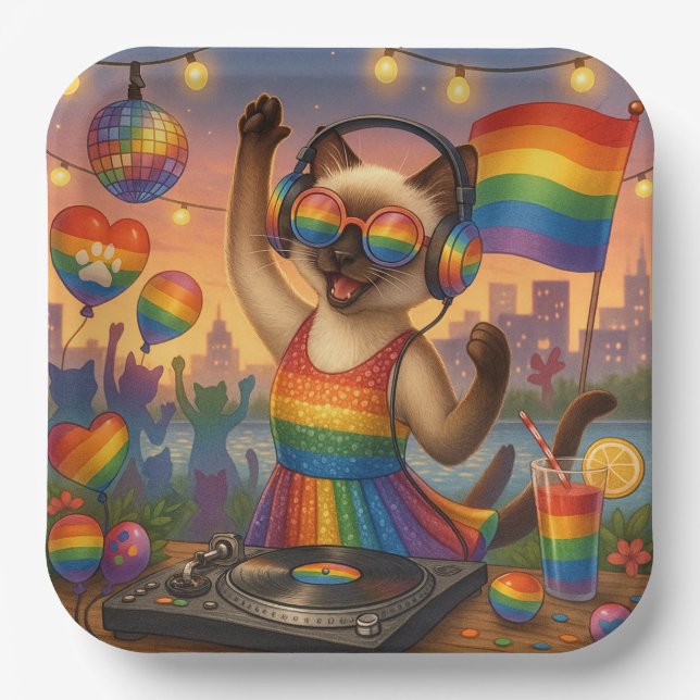 Cat Pride Paws Cat-inspired Pride LGBTQ Paper Plate (Front)