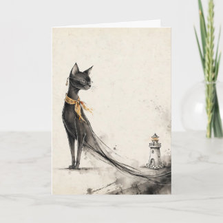 Cat Professor Lighthouse Cat House Greeting Card