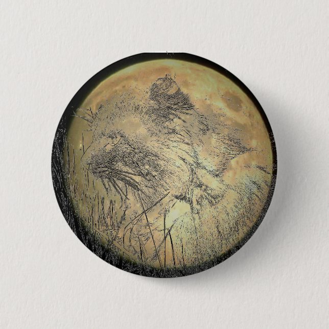 Cat Profile  and Full Moon 6 Cm Round Badge (Front)