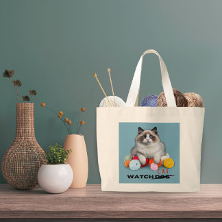 Cat protecting yarn funny quote don't mess large tote bag