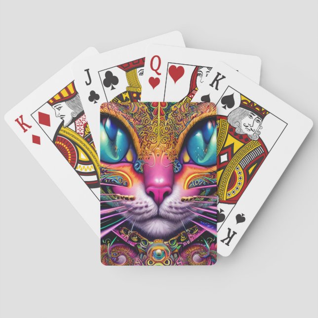 Cat Psychedelic Fantasy Character Portrait Playing Cards (Back)