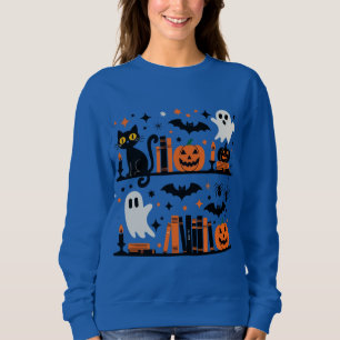 Cat Pumpkin Bat Spider Halloween Book Candle  Sweatshirt