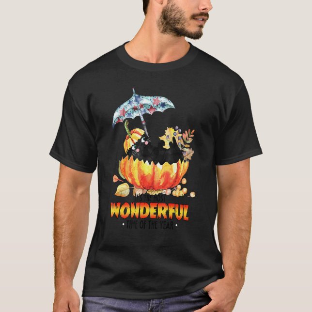 Cat Pumpkin Fall It's The Most Wonderful Time Than T-Shirt (Front)