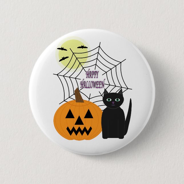 Cat & Pumpkin Halloween 6 Cm Round Badge (Front)