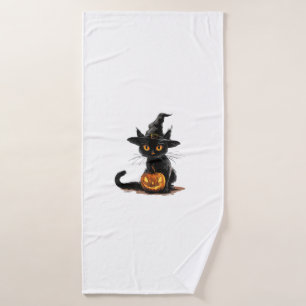 Cat Pumpkin Halloween Bath Towel