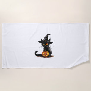 Cat Pumpkin Halloween  Beach Towel