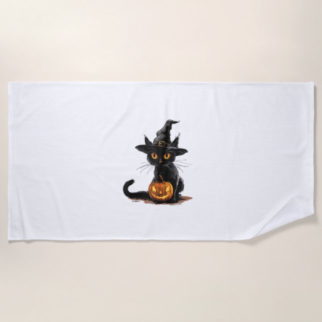Cat Pumpkin Halloween  Beach Towel (Front)