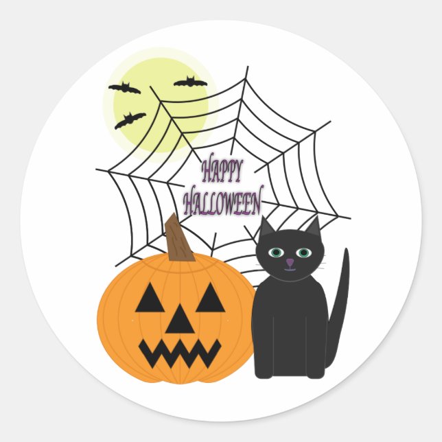 Cat & Pumpkin Halloween Classic Round Sticker (Front)