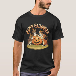Cat Pumpkin Halloween Floral Spooky Season Men Wom T-Shirt