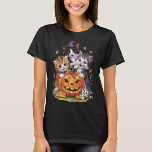 Cat Pumpkin Halloween Floral Spooky Season Vintage T-Shirt