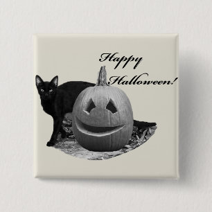 Cat & Pumpkin Happy Halloween 15 Cm Square Badge