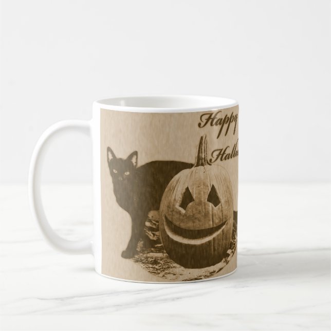 Cat & Pumpkin Happy Halloween Coffee Mug (Left)