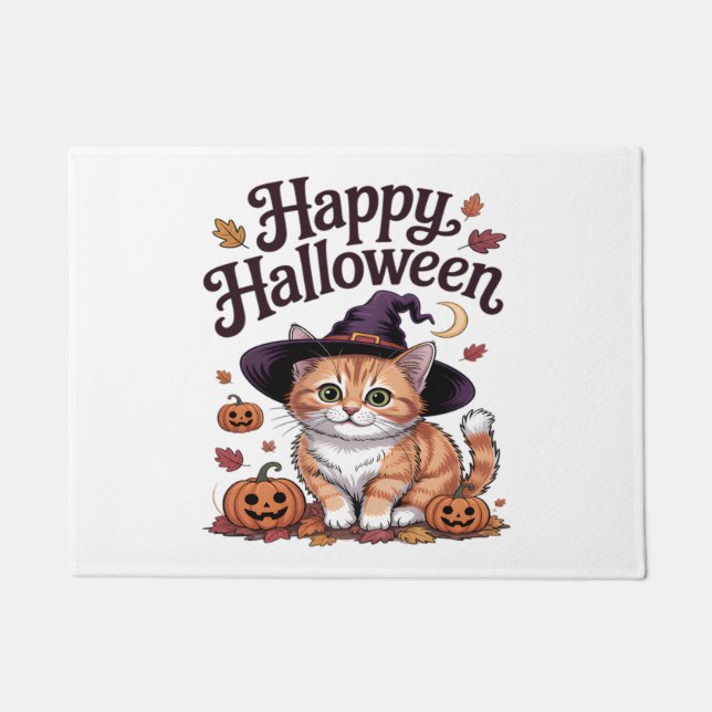 Cat Pumpkin Happy Halloween Doormat (Front)