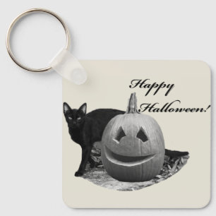 Cat & Pumpkin Happy Halloween Key Ring