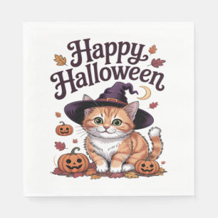 Cat Pumpkin Happy Halloween Napkin