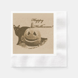 Cat & Pumpkin Happy Halloween Napkin