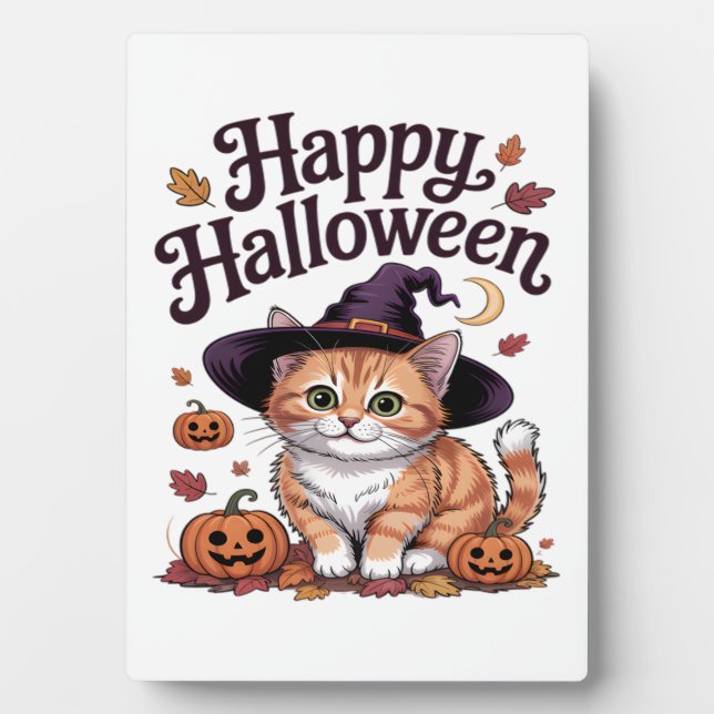 Cat Pumpkin Happy Halloween Plaque (Front)