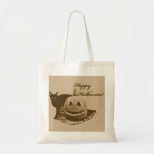 Cat & Pumpkin Happy Halloween Tote Bag