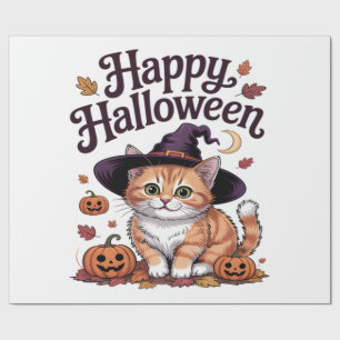 Cat Pumpkin Happy Halloween Wrapping Paper