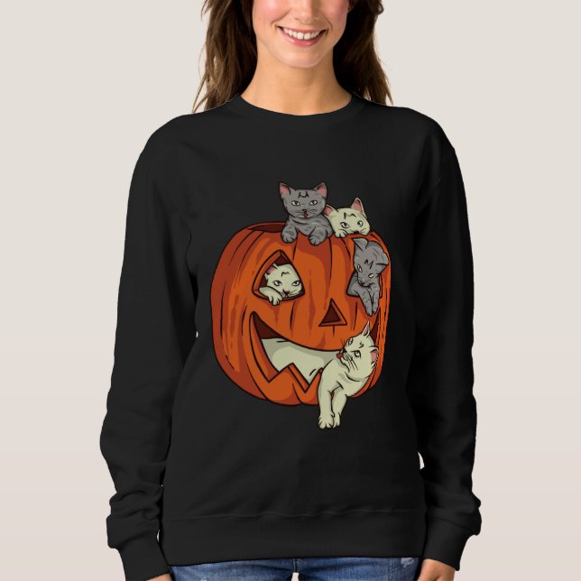 Cat Pumpkin Jack O Lantern Cat Halloween Costume B Sweatshirt (Front)