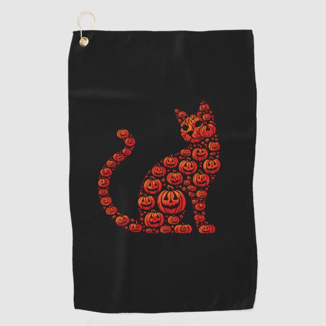 Cat Pumpkin Jack O Lantern Halloween Mens Womens K Golf Towel (Front)