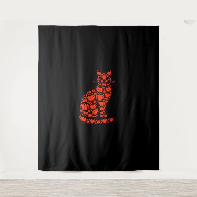 Cat Pumpkin Jack O Lantern Halloween Mens Womens K Tapestry (Front)