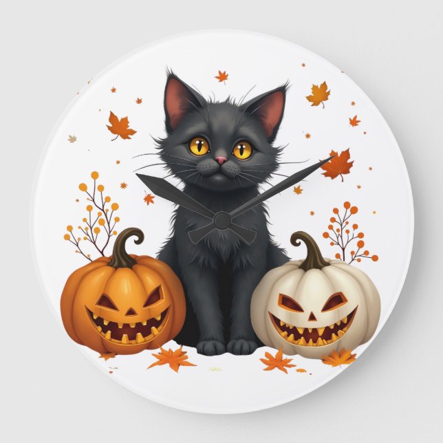cat pumpkin large clock (Front)