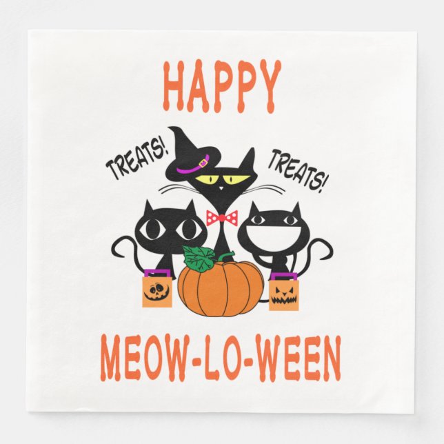 Cat Pumpkin Meowloween Halloween Paper Napkins (Front)