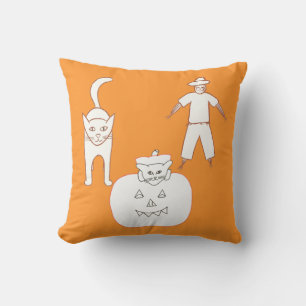 Cat Pumpkin Scarecrow Halloween Pillow