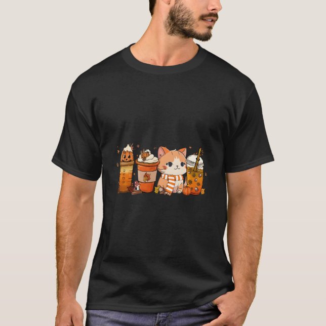 Cat Pumpkin Spice Coffee Latte Fall Autumn Season T-Shirt (Front)
