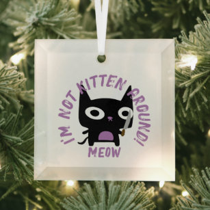 Cat Pun Black Kitten with Knife Personalised Text  Glass Tree Decoration