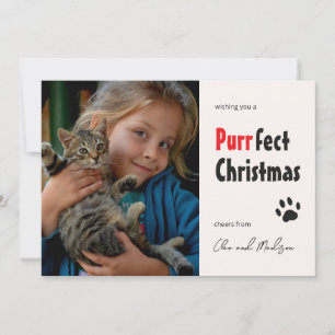 Cat pun Purrfect Christmas photo pet holiday card