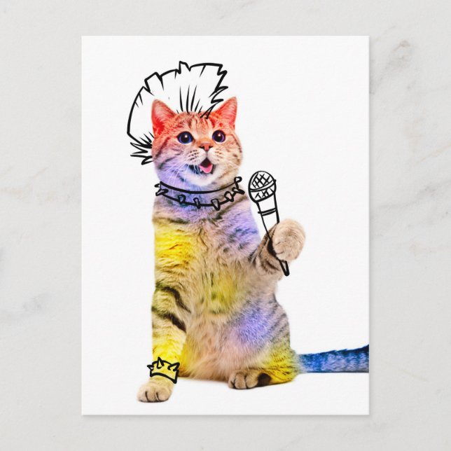 Cat punk cartoon postcard (Front)