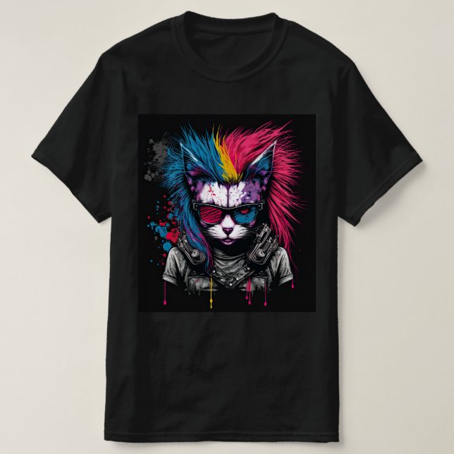 Cat punk colourful T-Shirt (Design Front)