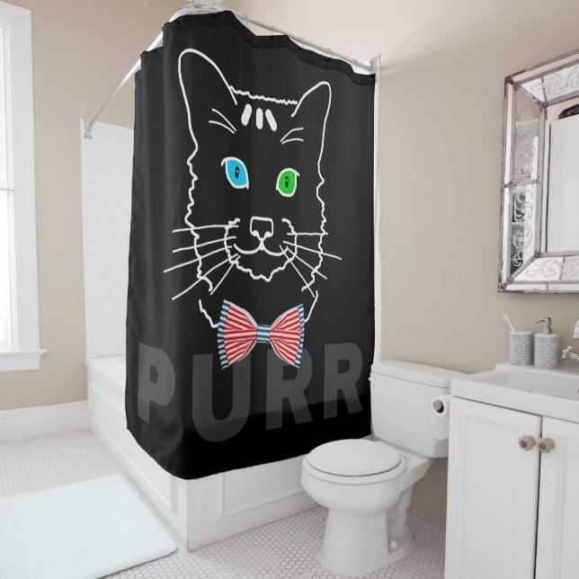 Cat Purr Dark Shower Curtain (In Situ)