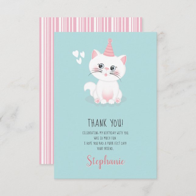 Cat Purr-fect Day Birthday Thank You Invitation (Front/Back)