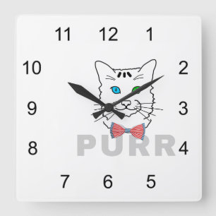 Cat Purr Square Wall Clock