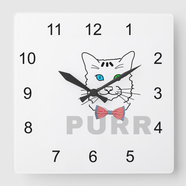 Cat Purr Square Wall Clock (Front)