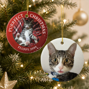 Cat Purrfect Christmas 2 Photos Red Ceramic Ornament