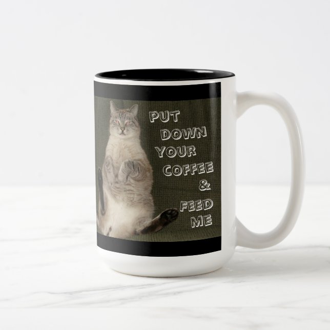 Cat "PUT DOWN YOUR COFFEE & FEED ME" Mug (Right)