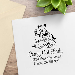 Cat Pyramid - Crazy Cat Lady Address Rubber Stamp