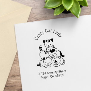 Cat Pyramid - Crazy Cat Lady Address Rubber Stamp