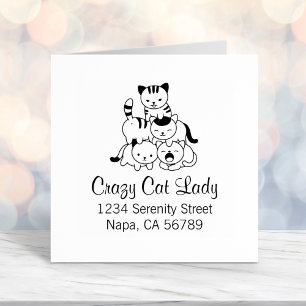 Cat Pyramid - Crazy Cat Lady Address Self-inking Stamp