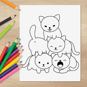 Cat Pyramid - Group of Cats Colouring Page Rubber Stamp