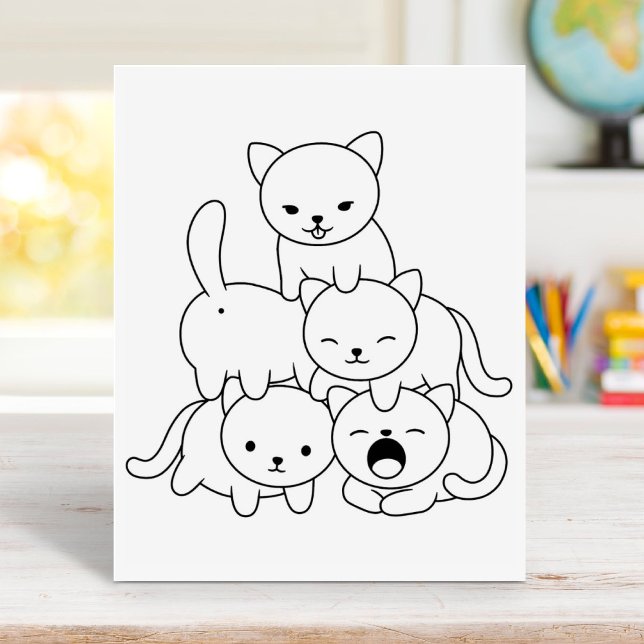 Cat Pyramid - Group of Cats Colouring Page Rubber Stamp (Creator Uploaded)