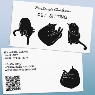 Cat QR Code Pet Services Minimalist Business Card