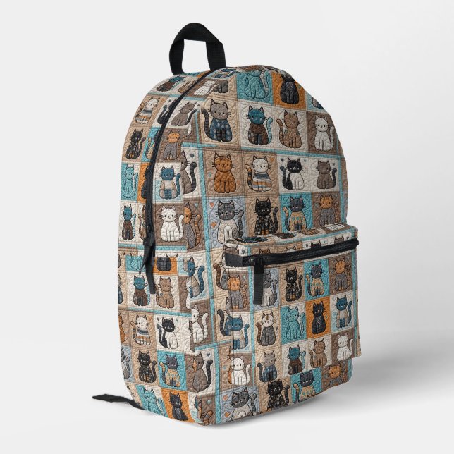 Cat Quilt Design Printed Backpack (Back Corner Left)